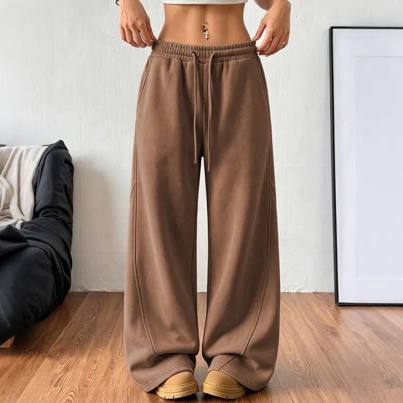 TYII™ Women’s Cotton Blend Wide-Leg Sweatpants – Relaxed Drawstring Lounge Pants with Pockets