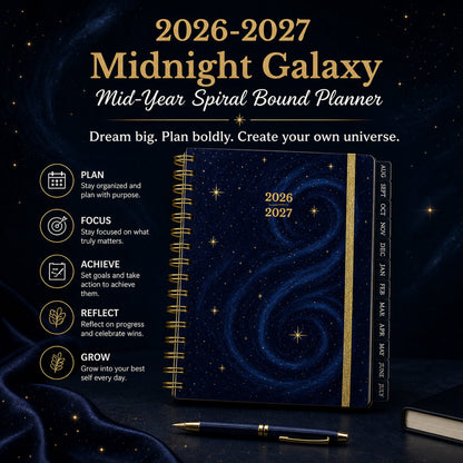 🌌 2026-2027 Midnight Galaxy Mid-Year Spiral Bound Planner