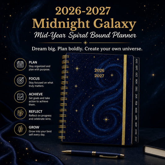 🌌 2026-2027 Midnight Galaxy Mid-Year Spiral Bound Planner