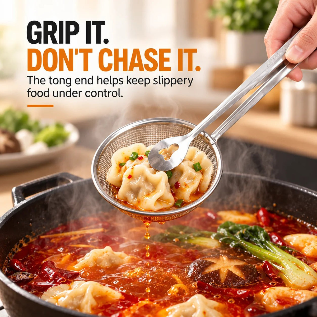 🔥Tyiiplus™ 2-in-1 Stainless Steel Strainer Tongs – Grab, Drain & Serve with One Tool