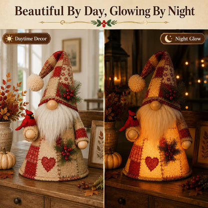 🐦 Patchwork Bird Gnome Light Collection | Warm Glowing Tabletop Decor with Farmhouse Patchwork Details for Mantels, Shelves & Holiday Gifts ✨
