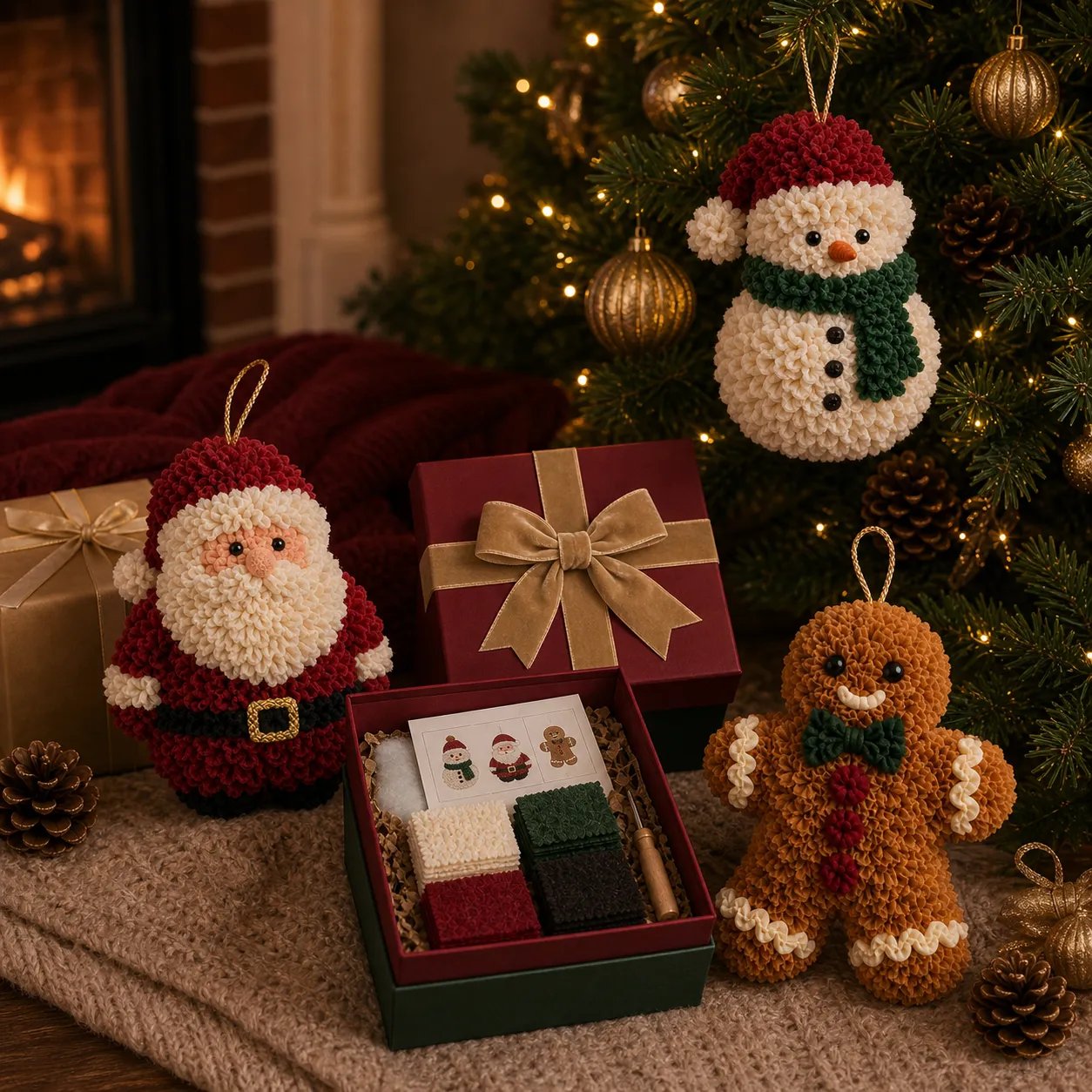🎄Beginner-Friendly 3D Fabric Poke Christmas Ornament DIY Kit Collection | Complete Kit with Pre-Cut Fabrics, Stuffed Felt Base, Poking Tool & Step-by-Step Guide Included 💕