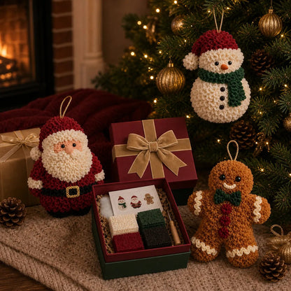 🎄Beginner-Friendly 3D Fabric Poke Christmas Ornament DIY Kit Collection | Complete Kit with Pre-Cut Fabrics, Stuffed Felt Base, Poking Tool & Step-by-Step Guide Included 💕