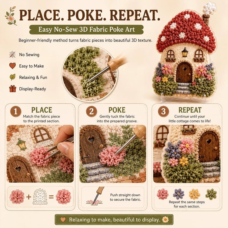 🔥🏡 Whimsical Village 3D Fabric Poke Art Kit, No-Sew Beginner DIY Craft, Screen-Free Relaxing Handmade Desktop Decoration & Family Bonding Activity Gift