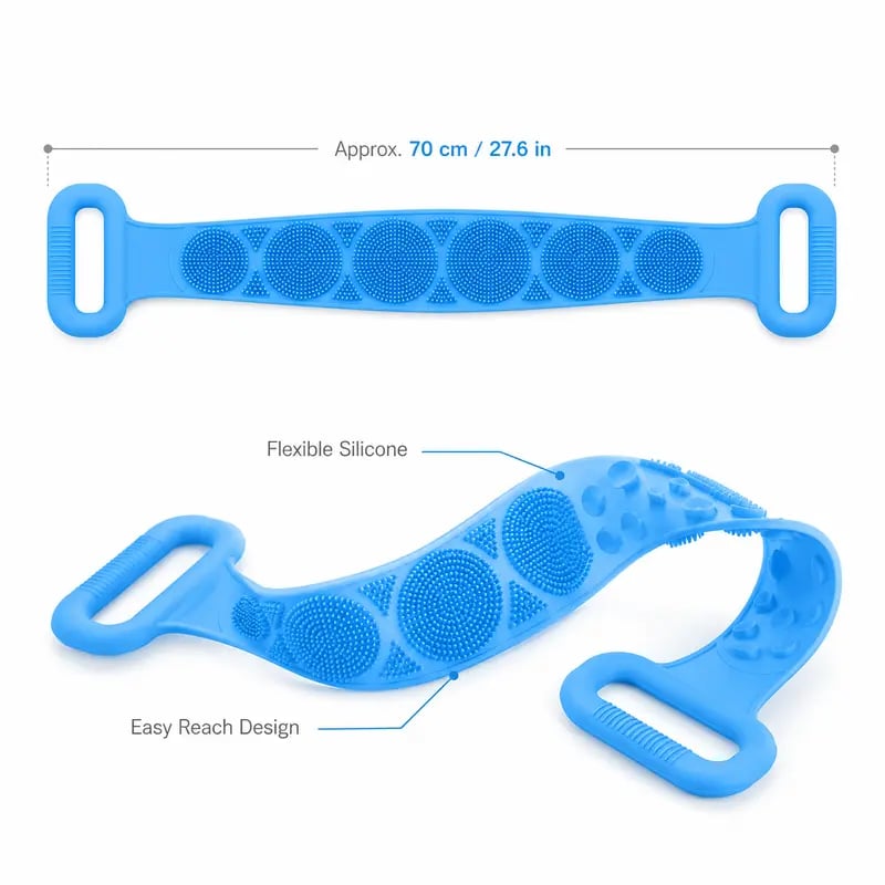 Long Silicone Shower Back Scrubber Exfoliating Bath Strap