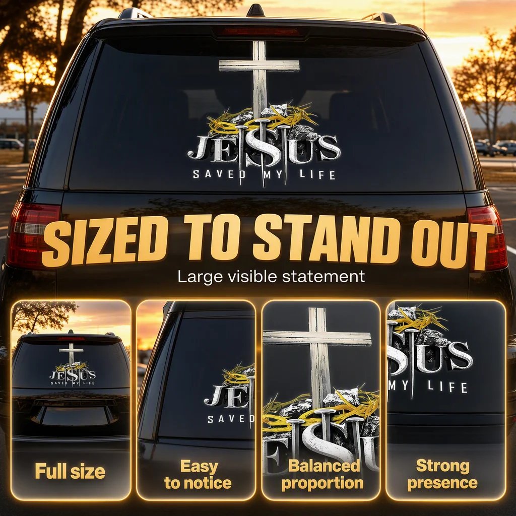 Christian Cross Car Decal – Waterproof Vinyl Faith Sticker