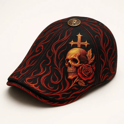 💀Handcrafted Skull & Thorn Flat Cap