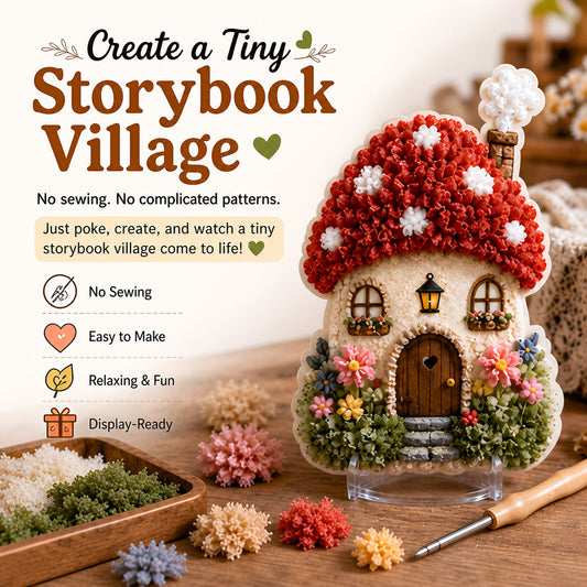 🔥🏡 Whimsical Village 3D Fabric Poke Art Kit, No-Sew Beginner DIY Craft, Screen-Free Relaxing Handmade Desktop Decoration & Family Bonding Activity Gift