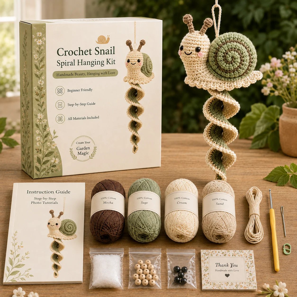 🧶🌿 Crochet Spiral Hanging Kit – Beginner-Friendly DIY Garden Animal Decor