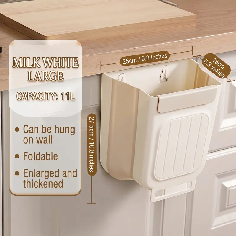 TYIIPLUS™ Foldable Hanging Trash Can, 1.6 Gallon Kitchen Cabinet Door Garbage Bin with Scraper, Space-Saving Waste Container for RV, Car & Camping