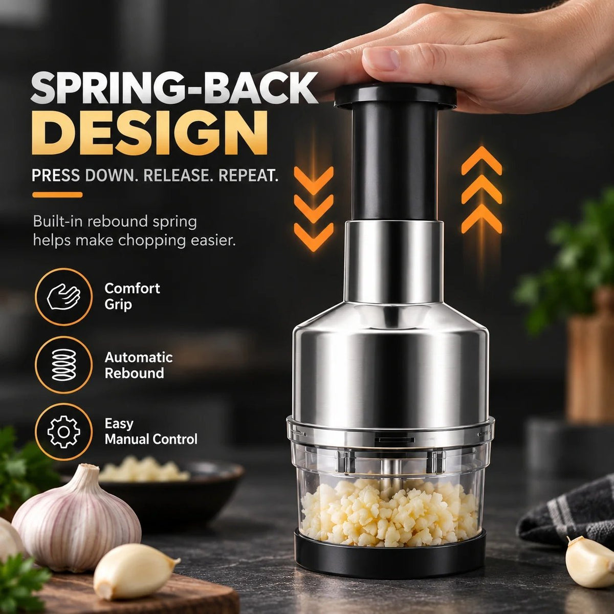 🥣Tyiiplus™ Chop Garlic Faster – Press-Down Manual Food Chopper