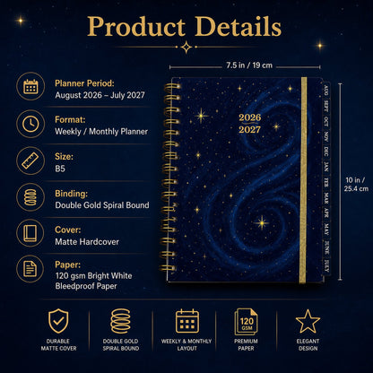 🌌 2026-2027 Midnight Galaxy Mid-Year Spiral Bound Planner