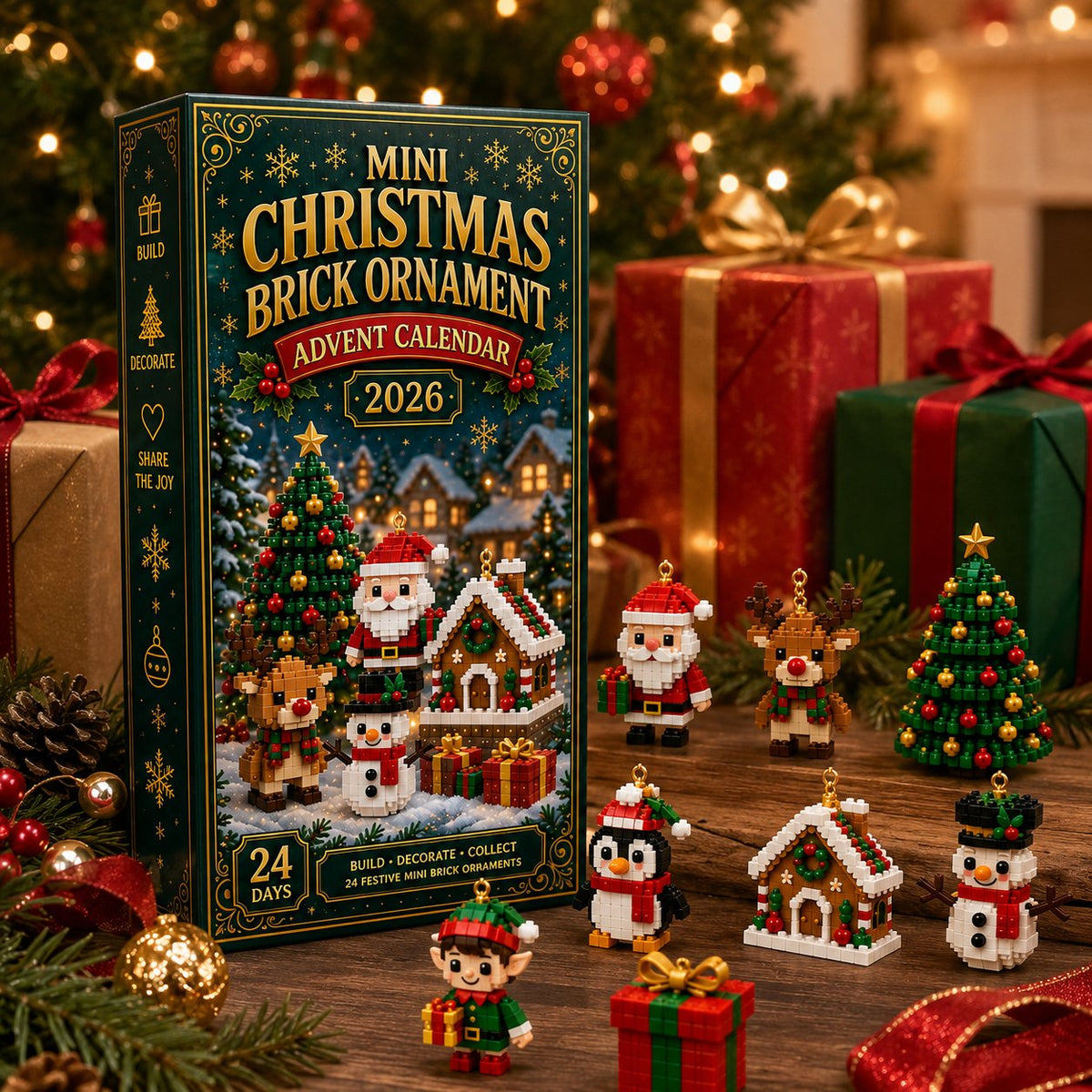 ⏳ Last Day 49% OFF – 🎄24-Day Mini Christmas Brick Ornament Advent Calendar | 24 Unique Buildable Holiday Designs with Hanging Loops for Trees, Garlands & Festive Displays 🧱