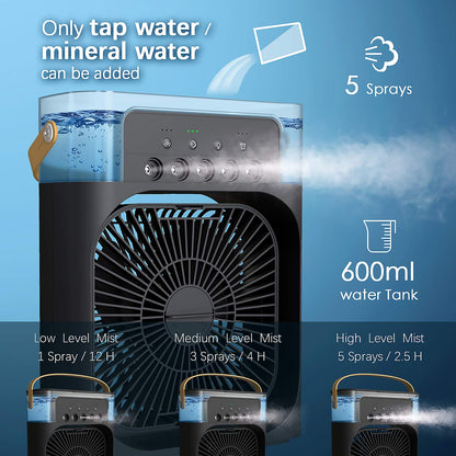 Portable Air Cooler Fan with 5 Spray Misting & 7 Color LED Night Light