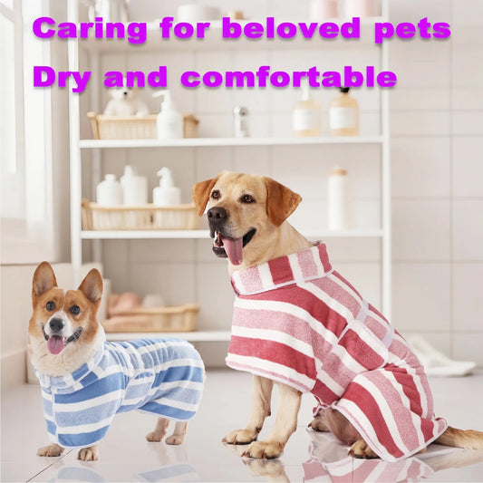 The Ultimate Quick-Dry Dog Bathrobe | Ultra-Absorbent & Stylish Striped Spa Wrap