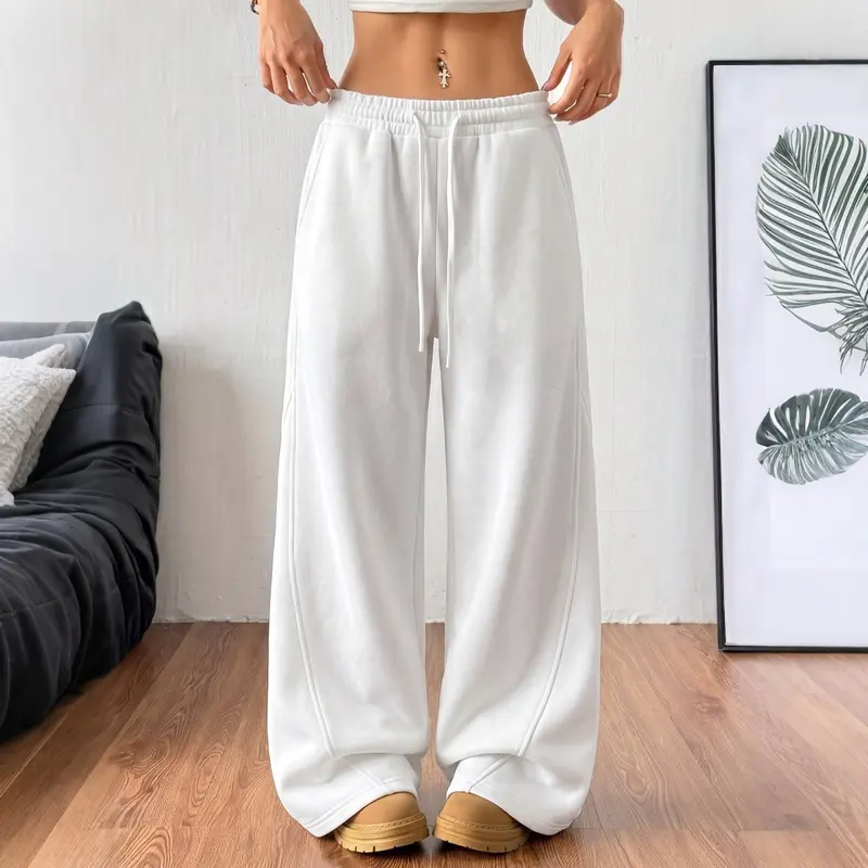 TYII™ Women’s Cotton Blend Wide-Leg Sweatpants – Relaxed Drawstring Lounge Pants with Pockets