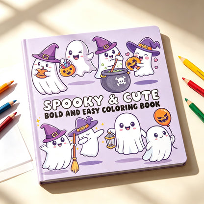 👻🎨Spooky & Cute Bold and Easy Coloring Book – A Whimsical Halloween Adventure(✨Hardcover)