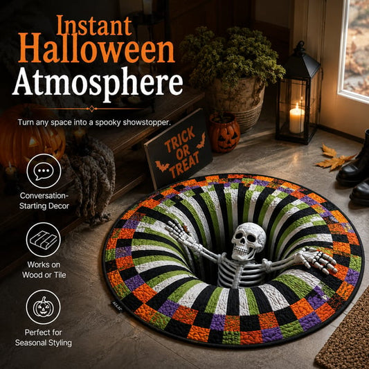 🎃3D Skeleton Vortex Quilted Round Halloween Rug