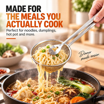 🔥Tyiiplus™ 2-in-1 Stainless Steel Strainer Tongs – Grab, Drain & Serve with One Tool