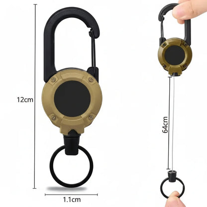 Heavy-Duty Retractable Carabiner Keychain – 65cm Steel Lanyard, 100K Pull Cycles