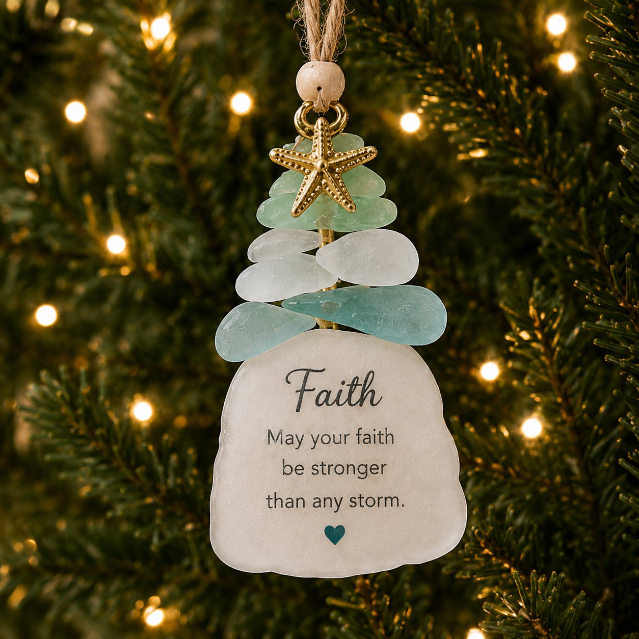 🌊Ocean Blessings™ Sea Glass Christmas Ornaments – Peace, Love, Joy, Faith, Family, Friends & Hope