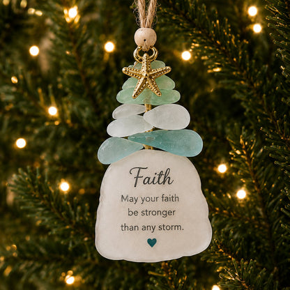 🌊Ocean Blessings™ Sea Glass Christmas Ornaments – Peace, Love, Joy, Faith, Family, Friends & Hope