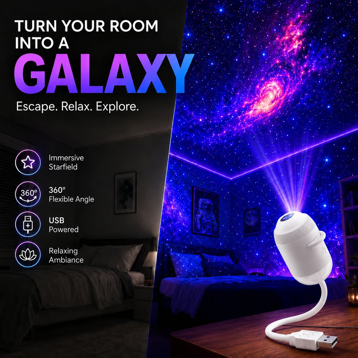 ✨ Plug-and-Play HD Star Projector