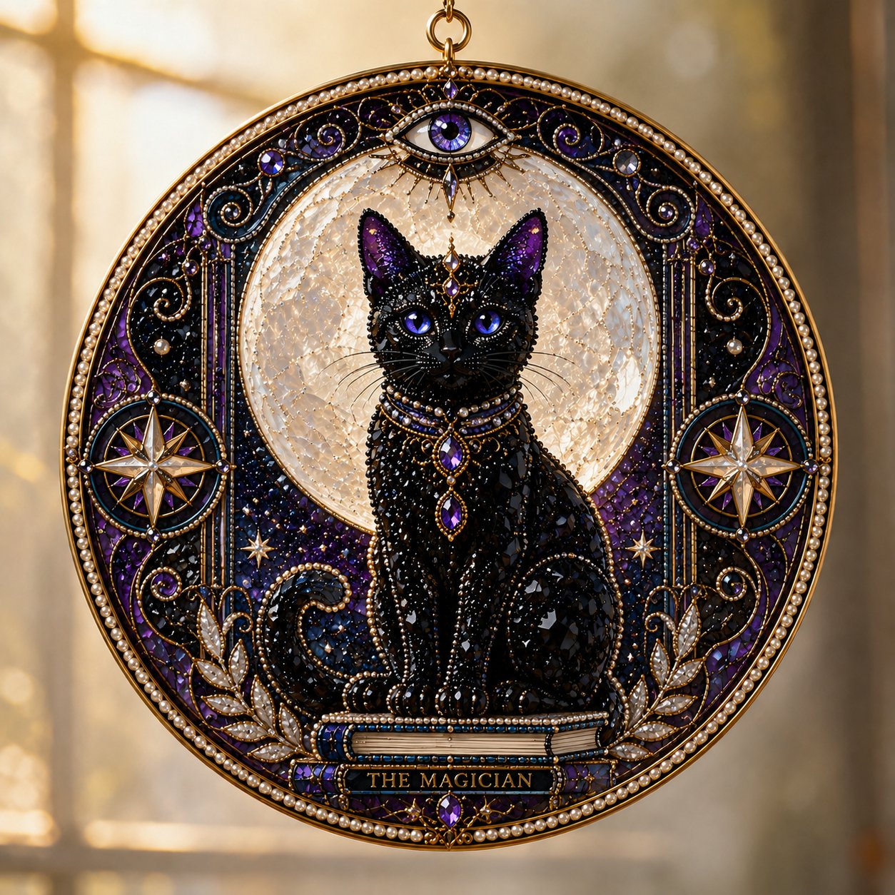 🌙 DIY Celestial Black Cat Window Hanging Kit | 3D Pearl Bead Suncatcher 🔮✨