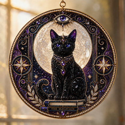🌙 DIY Celestial Black Cat Window Hanging Kit | 3D Pearl Bead Suncatcher 🔮✨