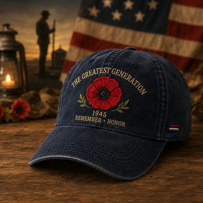 The Greatest Generation 1945 Memorial Poppy Cap – Remember & Honour