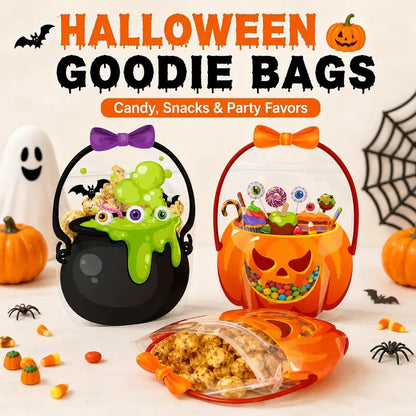 🎃 Halloween Treat & Goodie Bags with Handles (Poison Cauldron & Pumpkin Designs) 🍬👻