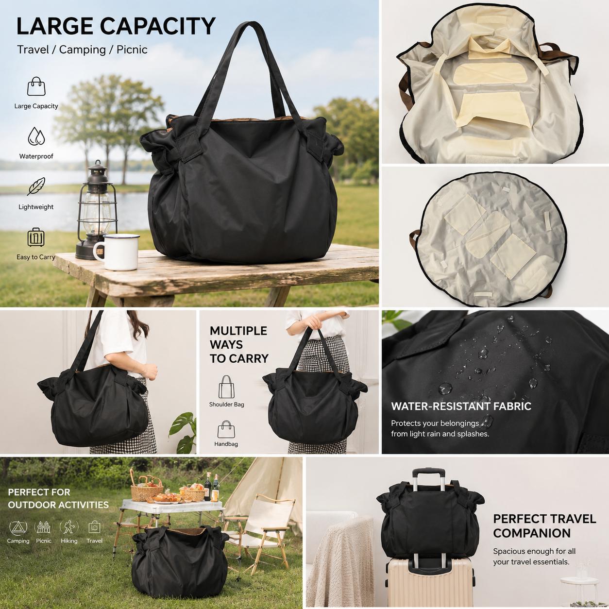 Tyiiplus™ Large Capacity Foldable Tote Bag – Waterproof Shoulder Bag for Travel, Shopping & Everyday Use