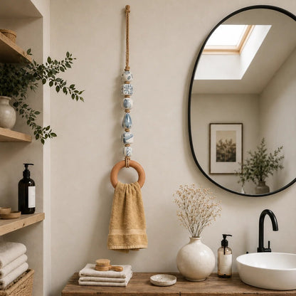 ✨Decorative Beaded Towel Hanger with Wooden Ring