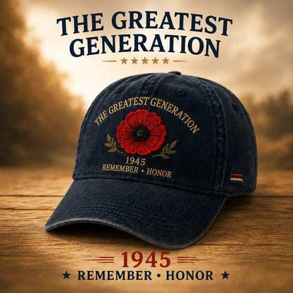 The Greatest Generation 1945 Memorial Poppy Cap – Remember & Honour