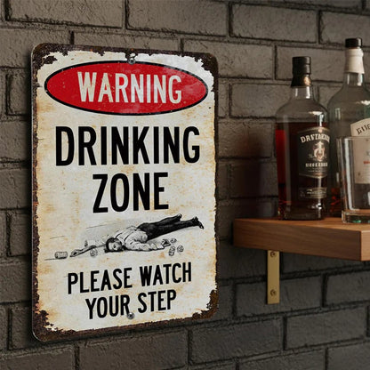 Funny Warning Drinking Zone Vintage Bar Metal Sign 🍻🚧