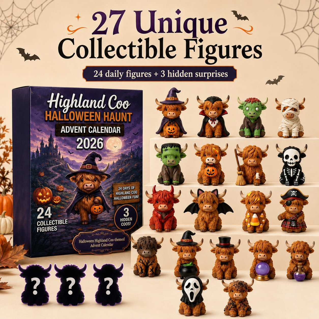 🎃 Highland Coo Halloween Advent Calendar 2026 – 27 Cute Collectible Figures Countdown Set