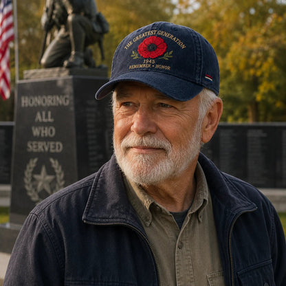 The Greatest Generation 1945 Memorial Poppy Cap – Remember & Honour
