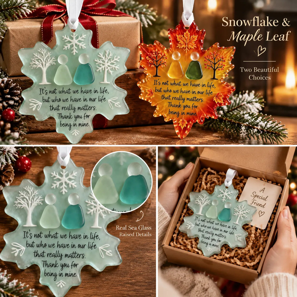 🌊Handmade Sea Glass Keepsake Ornament 🍁❄ A Meaningful Gift for Friendship, Family & Love