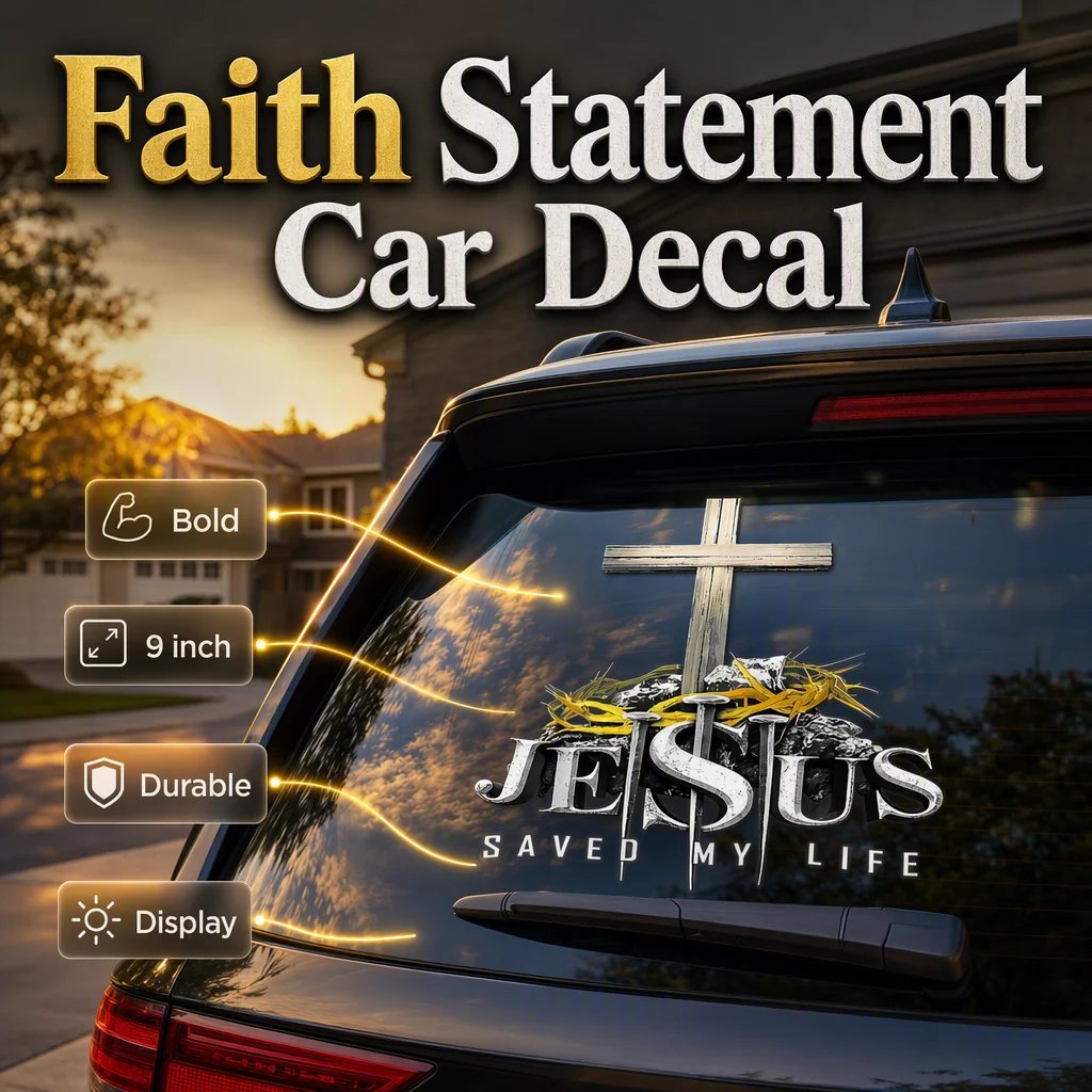 Christian Cross Car Decal – Waterproof Vinyl Faith Sticker