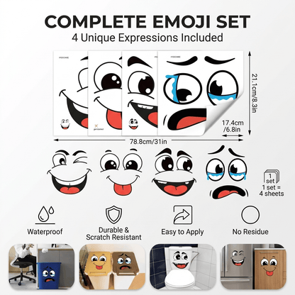 Cartoon Face Stickers, Self-Adhesive Removable Decals with Glossy Finish, Multi-Surface Decor