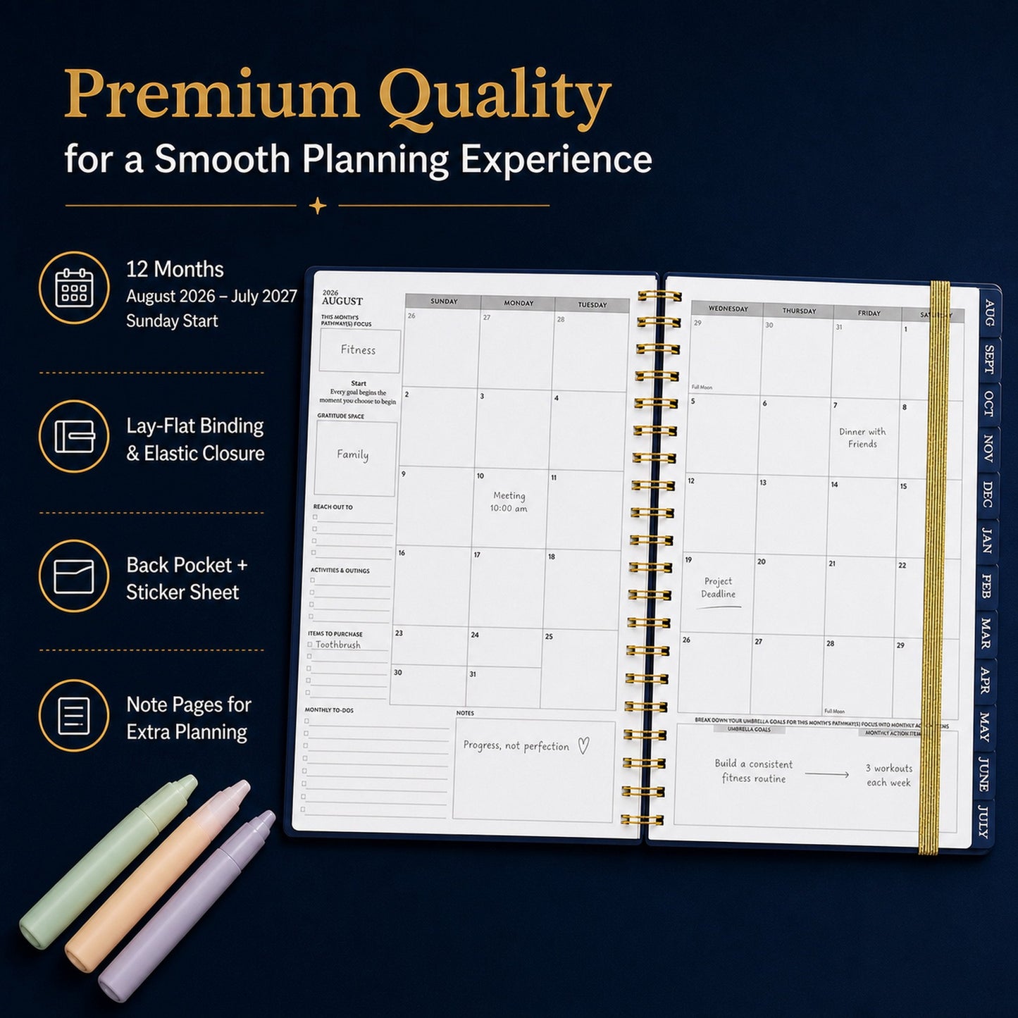 🌌 2026-2027 Midnight Galaxy Mid-Year Spiral Bound Planner