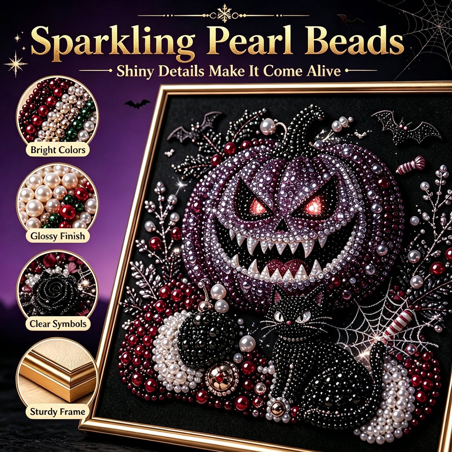 🖤 Premium 3D Pearl Dark Gothic Diamond Painting Art Kit | Luxury Flocked Canvas with Scratch-Resistant Non-Fading Pearl Beads DIY Dark Academia Decor 💀🕯️✨