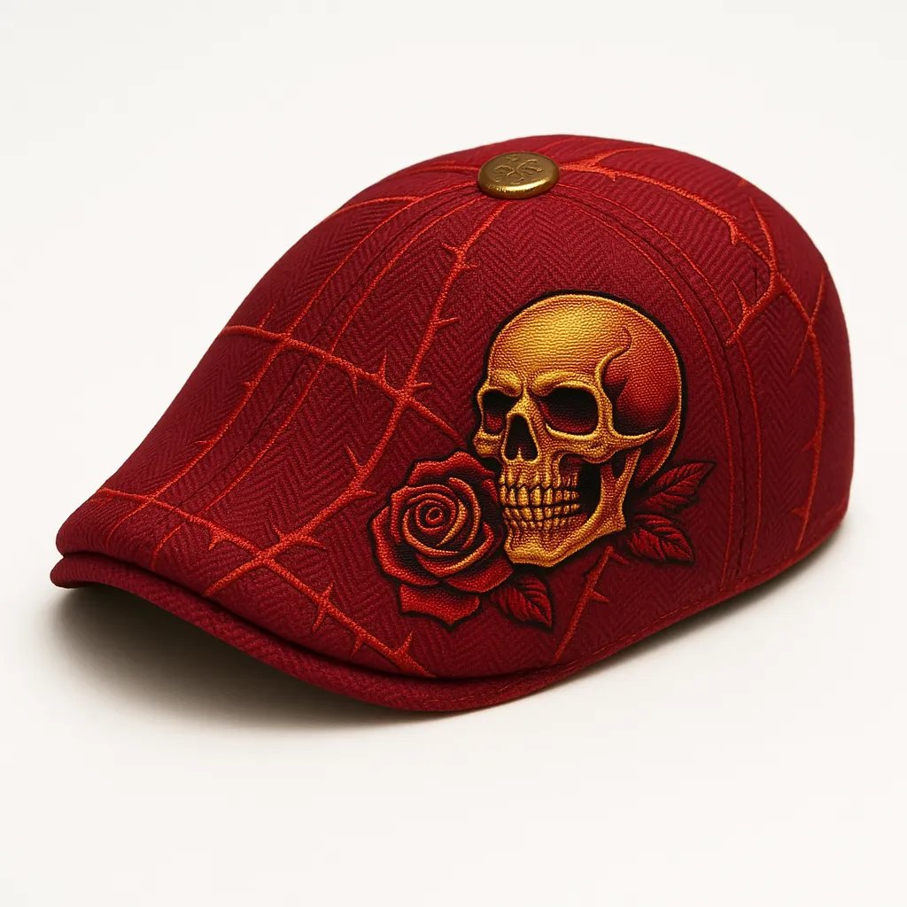 💀Handcrafted Skull & Thorn Flat Cap