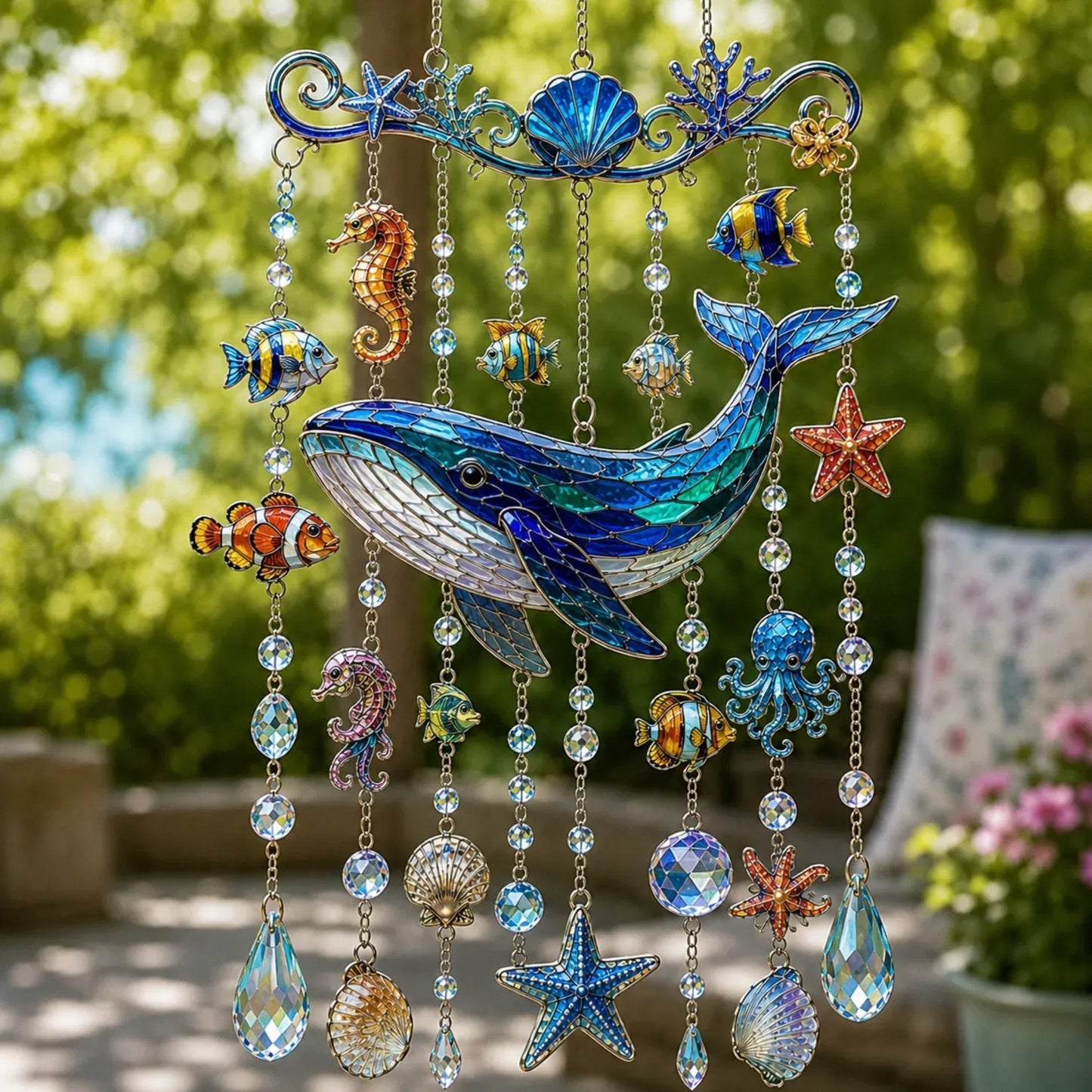 🐋Ocean-Inspired Acrylic Crystal Wind Chime– Bring the Ocean Glow to Your Garden