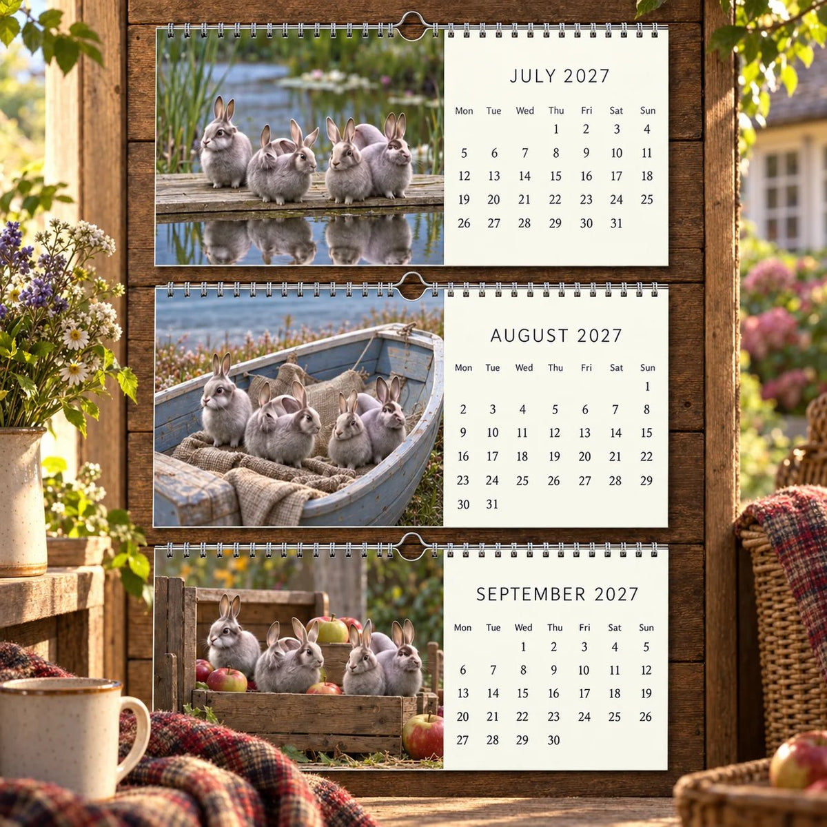 🌿🐰 2027 Hidden Message Rabbit Wall Calendar – Squint & See Optical Illusion Calendar