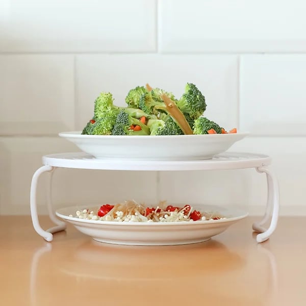 Foldable Microwave Tray Rack – Double Layer, Cool-Touch Handles, BPA-Free & Space-Saving