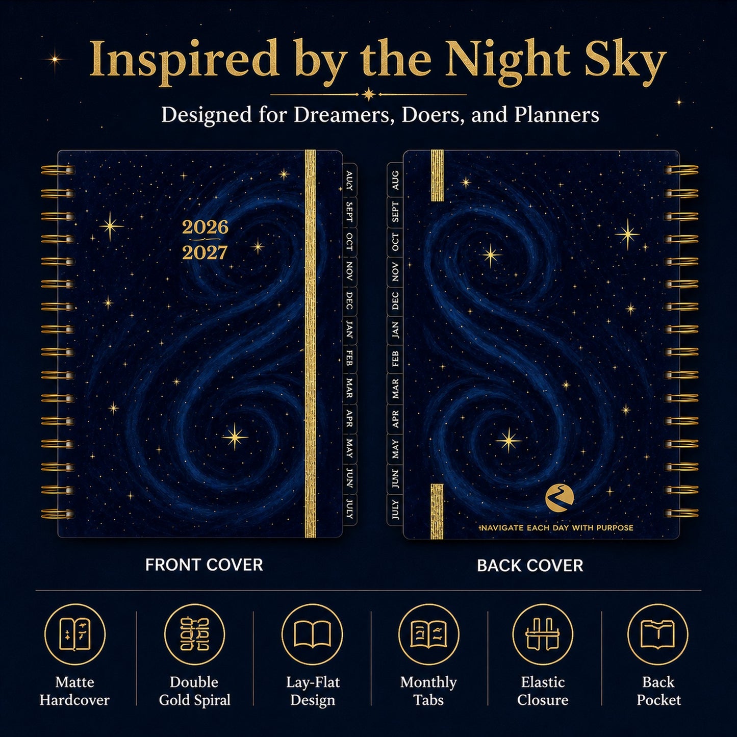 🌌 2026-2027 Midnight Galaxy Mid-Year Spiral Bound Planner