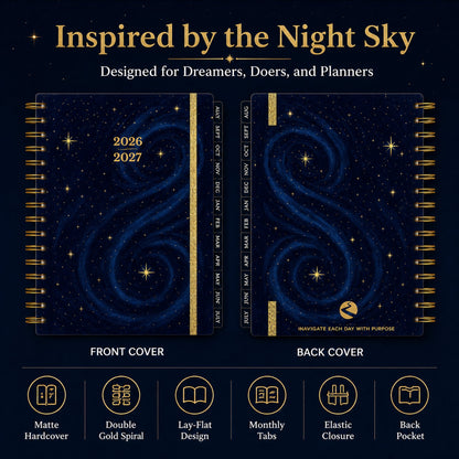 🌌 2026-2027 Midnight Galaxy Mid-Year Spiral Bound Planner
