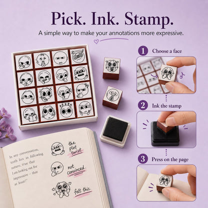 📚 Expression Reaction Stamp Set – Cute Book Annotation Stamps for Readers & Journaling