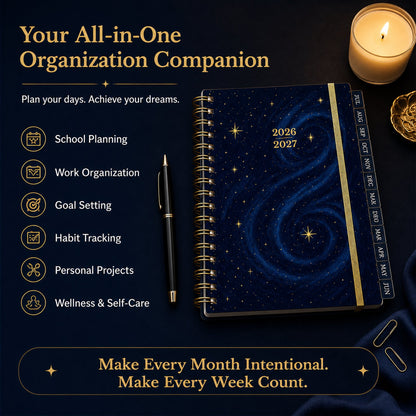 🌌 2026-2027 Midnight Galaxy Mid-Year Spiral Bound Planner